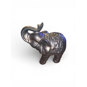 Elephant Trunk Up Good Luck Figurine Black Resin Vtg Pottery 7"tall By 5.5